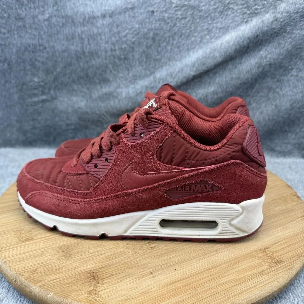 Nike Air Max 90 Shoes Womens Size 6 Red Quilted Suede Sneakers 443817-601